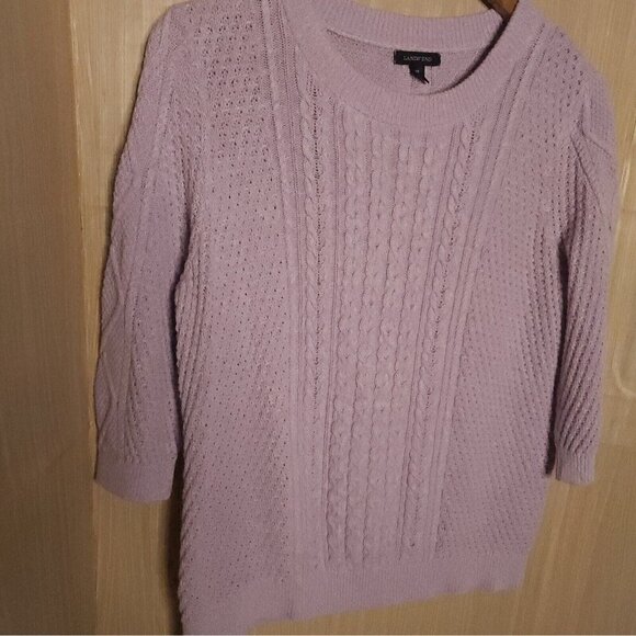 Lands' End Plus Lavender Purple Cable Knit 3/4 Sleeve Summer Sweater 1X - Picture 3 of 6